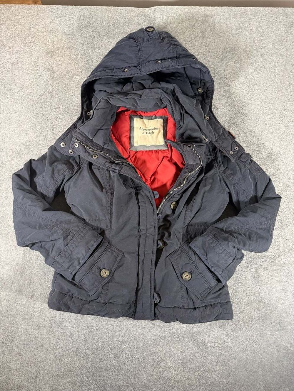 Abercrombie & Fitch Winter Jacket Navy Hooded Cotton Down